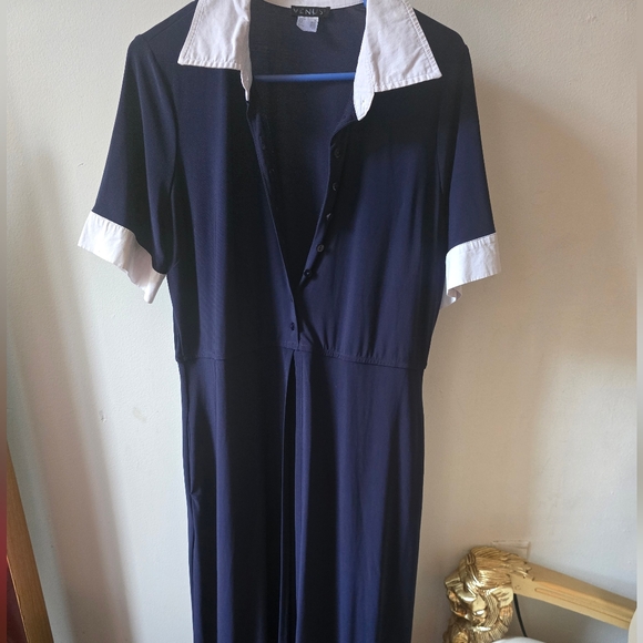 Venus navy & white button-down open flowy maxi top - Picture 6 of 7